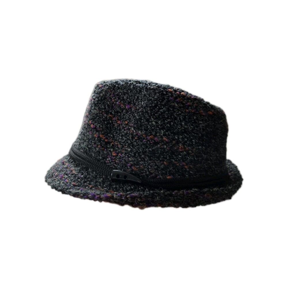 VTG Y2K Mudd Wool Blend Womens Tweed Fedora Hat Gray Fleck Knit Trilby OS